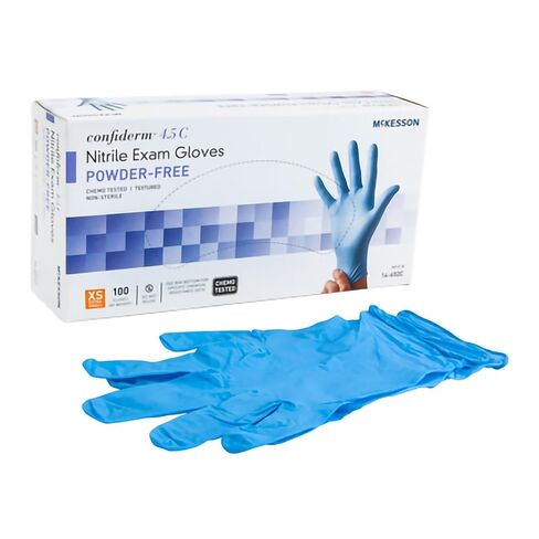 McKesson Confiderm 4.5C Nitrile Exam Gloves - Powder-Free, Latex-Free, Ambidextrous, Textured Fingertips, Chemo Tested, Non-Sterile - Light Blue, Size Medium, 100 Count, 10 Boxes, 1000 Total in Saudi Arabia