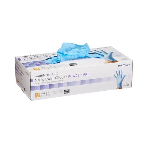 McKesson Confiderm 4.5C Nitrile Exam Gloves - Powder-Free, Latex-Free, Ambidextrous, Textured Fingertips, Chemo Tested, Non-Sterile - Light Blue, Size Medium, 100 Count, 10 Boxes, 1000 Total in Saudi Arabia