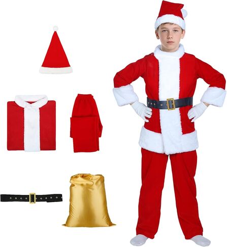 SOMOYA Boys Santa Costume for Kids Child Santa Suit Set Velvet Santa Claus Costume Christmas Santa Suit for Kids 6pcs Set in Saudi Arabia