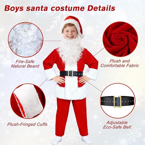 SOMOYA Boys Santa Costume for Kids Child Santa Suit Set Velvet Santa Claus Costume Christmas Santa Suit for Kids 6pcs Set in Saudi Arabia