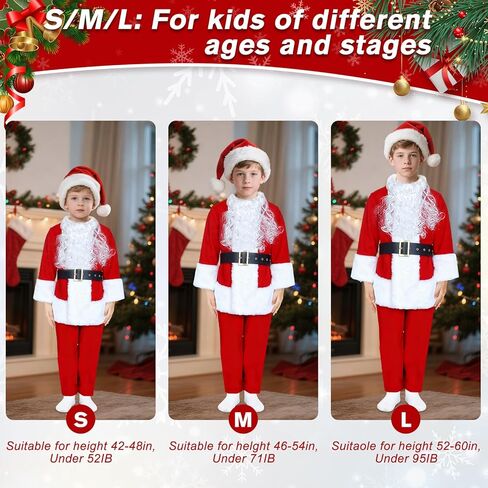 SOMOYA Boys Santa Costume for Kids Child Santa Suit Set Velvet Santa Claus Costume Christmas Santa Suit for Kids 6pcs Set in Saudi Arabia