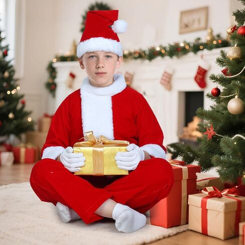 SOMOYA Boys Santa Costume for Kids Child Santa Suit Set Velvet Santa Claus Costume Christmas Santa Suit for Kids 6pcs Set in Saudi Arabia