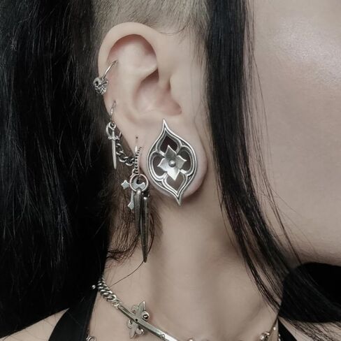 PUNKYOUTH 1 Pair Cathedral Rose & Petal Ear Tunnels – Gothic Screw Back Plugs & Double Flare Gauges, Alternative Stretched Ears Jewelry, Saddle Stretching Plugs for Women Men 0g–1 Inch in Saudi Arabia