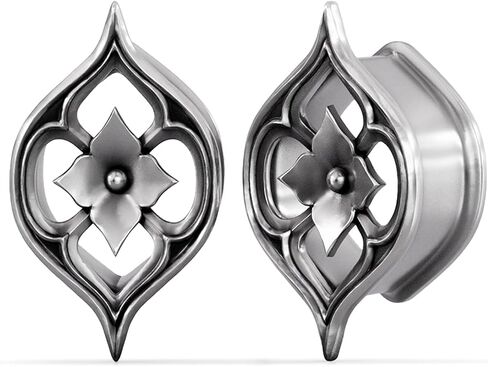 PUNKYOUTH 1 Pair Cathedral Rose & Petal Ear Tunnels – Gothic Screw Back Plugs & Double Flare Gauges, Alternative Stretched Ears Jewelry, Saddle Stretching Plugs for Women Men 0g–1 Inch in Saudi Arabia