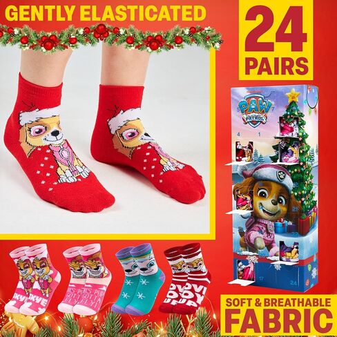 Get Trend Paw Patrol 24 Pcs Socks Advent Calendar 2025 for Girls, Christmas Countdown, Novelty Socks Size 3–6 Yrs with Gift Box, Gifts for Girls (Multi Skye) in Saudi Arabia