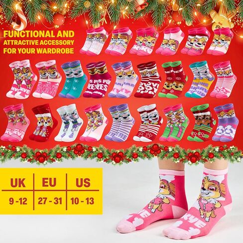Get Trend Paw Patrol 24 Pcs Socks Advent Calendar 2025 for Girls, Christmas Countdown, Novelty Socks Size 3–6 Yrs with Gift Box, Gifts for Girls (Multi Skye) in Saudi Arabia