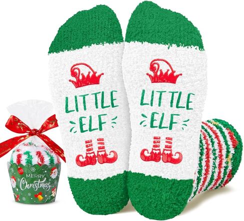 جوارب HAPPYPOP Kids Fuzzy Christmas - هدايا عيد الميلاد للأولاد والبنات، جوارب Candy Cane Elf للأطفال in Kuwait