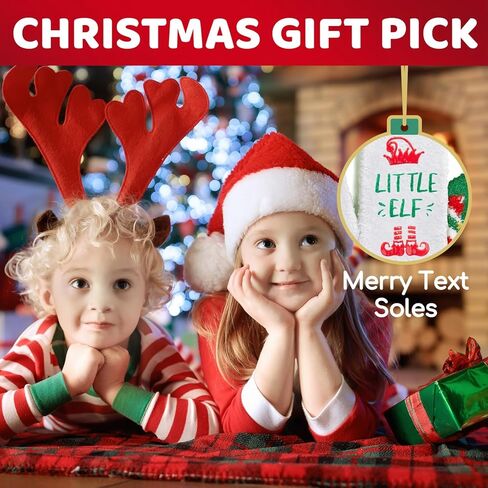 جوارب HAPPYPOP Kids Fuzzy Christmas - هدايا عيد الميلاد للأولاد والبنات، جوارب Candy Cane Elf للأطفال in Kuwait