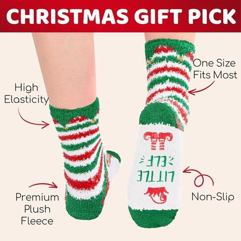 جوارب HAPPYPOP Kids Fuzzy Christmas - هدايا عيد الميلاد للأولاد والبنات، جوارب Candy Cane Elf للأطفال in Kuwait