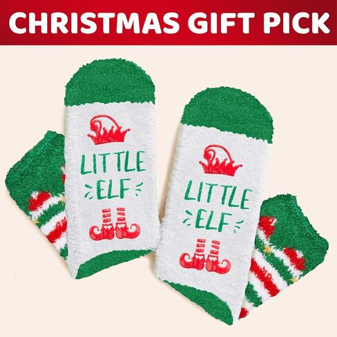 جوارب HAPPYPOP Kids Fuzzy Christmas - هدايا عيد الميلاد للأولاد والبنات، جوارب Candy Cane Elf للأطفال in Kuwait