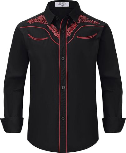 Boy's Western Cowboy Shirt Embroidered Long Sleeve Regular Fit Casual Cotton Button Down Hippie Shirts in Kuwait