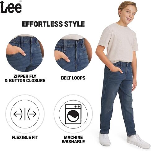 بنطال جينز Lee Boys ذو 5 جيوب مستقيمة وخصر مطاطي من الدنيم in Saudi Arabia