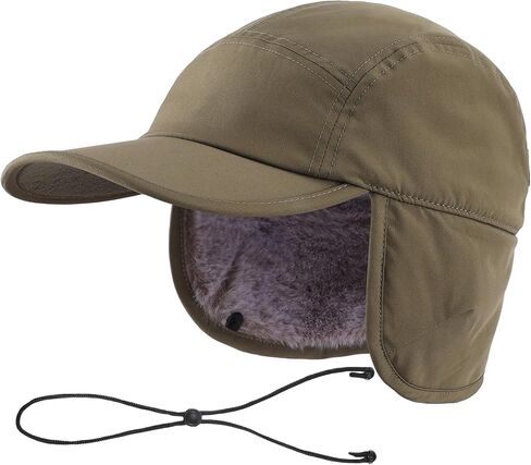 Home Prefer Mens Faux Fur Trapper Hat Waterproof Visor Fleece Lined Winter Baseball Cap Earflaps Hunting Hat for Men in Saudi Arabia