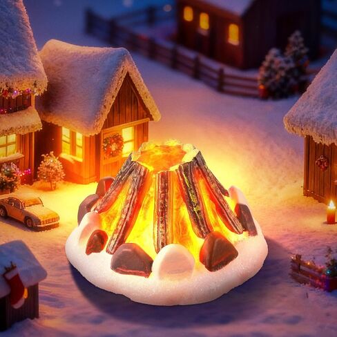 Hiboom Christmas Village Accessories, Camp Fire Fake Fire Pit Figurine with LED Lights, Battery Operated 2.5" Christmas Village Display, Xmas Decorations Indoor for Desktop Home Decor Gifts (1 Pack) in Saudi Arabia