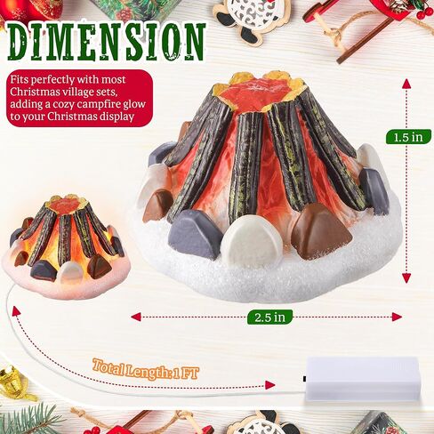 Hiboom Christmas Village Accessories, Camp Fire Fake Fire Pit Figurine with LED Lights, Battery Operated 2.5" Christmas Village Display, Xmas Decorations Indoor for Desktop Home Decor Gifts (1 Pack) in Saudi Arabia