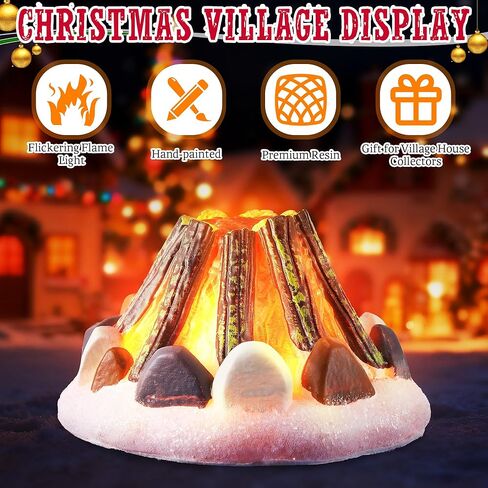 Hiboom Christmas Village Accessories, Camp Fire Fake Fire Pit Figurine with LED Lights, Battery Operated 2.5" Christmas Village Display, Xmas Decorations Indoor for Desktop Home Decor Gifts (1 Pack) in Saudi Arabia