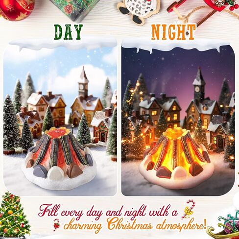 Hiboom Christmas Village Accessories, Camp Fire Fake Fire Pit Figurine with LED Lights, Battery Operated 2.5" Christmas Village Display, Xmas Decorations Indoor for Desktop Home Decor Gifts (1 Pack) in Saudi Arabia