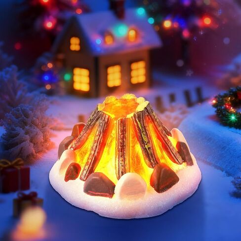 Hiboom Christmas Village Accessories, Camp Fire Fake Fire Pit Figurine with LED Lights, Battery Operated 2.5" Christmas Village Display, Xmas Decorations Indoor for Desktop Home Decor Gifts (1 Pack) in Saudi Arabia