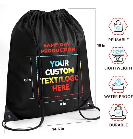 حقائب ظهر برباط مخصصة (عبوة من 10 إلى 1000 قطعة)، حقائب ترويجية مخصصة تحمل شعارًا أو نصًا، صالة ألعاب رياضية خفيفة الوزن، للسفر والاستخدام اليومي in Kuwait