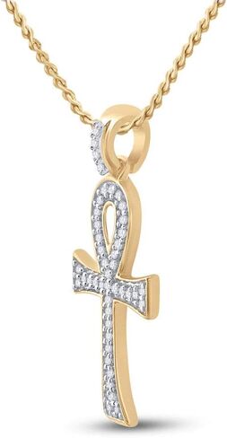 قلادة على شكل صليب من الذهب الأصفر عيار 10 قيراط للرجال من Ankh Cross Charm 1/5 Cttw (الحجر الأساسي: وضوح I2؛ لون G-H) in Kuwait