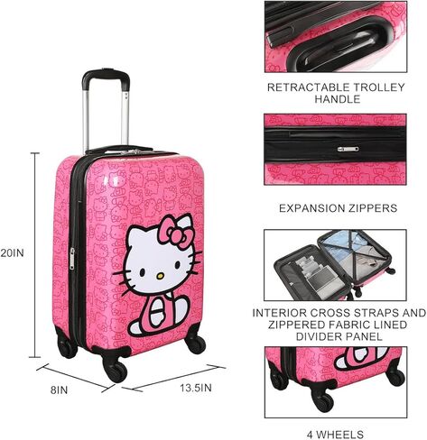 حقيبة سفر بايوورلد هالو كيتي باللون الوردي مقاس 20 بوصة للكبار مصنوعة من مادة أكريلونتريل بوتادين ستايرين in Kuwait