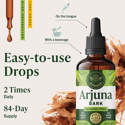 HERBAMAMA Arjuna Tincture - Vegan Antioxidant Support with Terminalia Arjuna Bark Extract Drops - Non-GMO, Alcohol & Sugar-Free Liquid Supplement, 84-Day Supply in Saudi Arabia