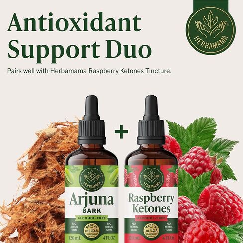 HERBAMAMA Arjuna Tincture - Vegan Antioxidant Support with Terminalia Arjuna Bark Extract Drops - Non-GMO, Alcohol & Sugar-Free Liquid Supplement, 84-Day Supply in Saudi Arabia