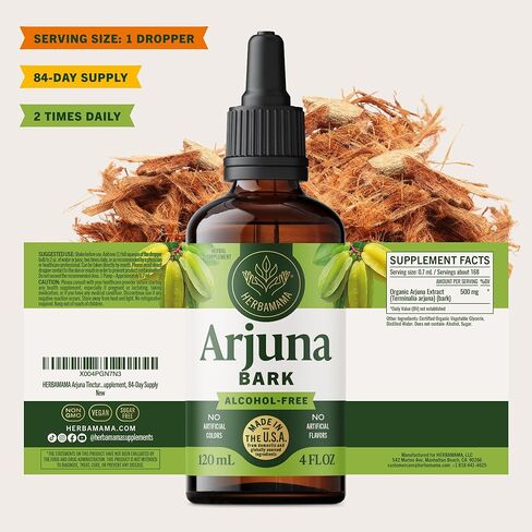 HERBAMAMA Arjuna Tincture - Vegan Antioxidant Support with Terminalia Arjuna Bark Extract Drops - Non-GMO, Alcohol & Sugar-Free Liquid Supplement, 84-Day Supply in Saudi Arabia
