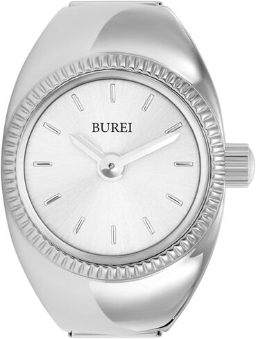 BUREI Women's Quartz Stainless Steel Two-Hand Ring Watch, Men Women Finger Watch with Elastic Strap in Saudi Arabia