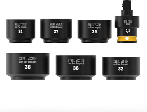 Steel Vision 5-Piece 3/8" Drive Low Profile Oil Filter Socket Set, Metric 24mm, 27mm, 29mm, 32mm, 36mm, Chrome Vanadium Steel, 6-Point Design, Laser-Etched Markings, Includes Storage Case in Saudi Arabia
