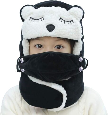 Cute Kids Winter Hat Baby Boy Girl Windproof Ski Mask Balaclava Trapper Cap Fur Fleece Warm Earflap Beanie Snow Hat in Saudi Arabia