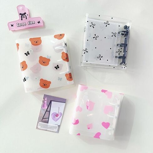 Mini cute bear Photo Album,Travelers Notebook Cover,Loose Leaf Refillable,3-Rings Transparent Photocard,Storage Binder Bookfor Picture Cards Storage,for Teen Women Home School Travel Road Trip Holiday in Saudi Arabia