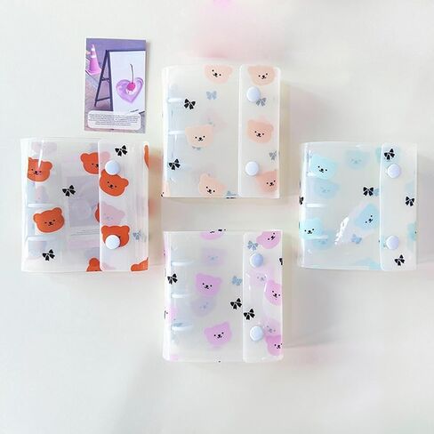 Mini cute bear Photo Album,Travelers Notebook Cover,Loose Leaf Refillable,3-Rings Transparent Photocard,Storage Binder Bookfor Picture Cards Storage,for Teen Women Home School Travel Road Trip Holiday in Saudi Arabia