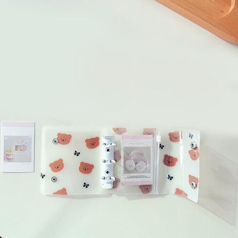 Mini cute bear Photo Album,Travelers Notebook Cover,Loose Leaf Refillable,3-Rings Transparent Photocard,Storage Binder Bookfor Picture Cards Storage,for Teen Women Home School Travel Road Trip Holiday in Saudi Arabia