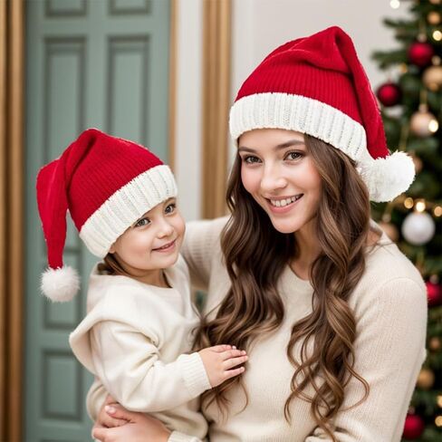 Santa Hat Knitted Christmas Hats Parent-Child Pom Winter Hat Beanie Skull Caps for Kids Adult in Saudi Arabia