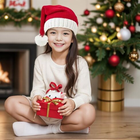 Santa Hat Knitted Christmas Hats Parent-Child Pom Winter Hat Beanie Skull Caps for Kids Adult in Saudi Arabia