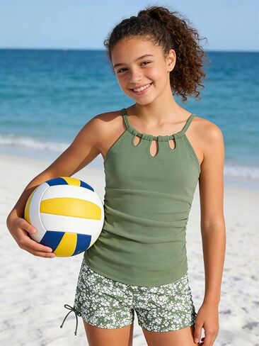 الفتيات ملابس السباحة انقطاع ثوب السباحة قطعتين المايوه للفتيات في سن المراهقة Tankini ملابس السباحة مجموعة عالية الخصر 11-15 سنة in Kuwait