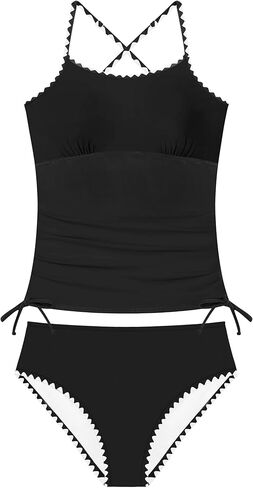 Girls Swimsuit 2 Piece Solid Color Tankini Contrast Trim Drawstring with Padded Girl Bathing Suit for Teens 9-16Y in Saudi Arabia