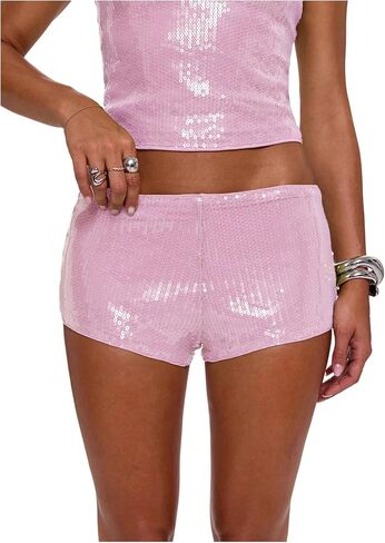 MakeMeChic Women's Sequin Sparkly Mini Shorts Low Waist Rave Party Hot Pants in Saudi Arabia