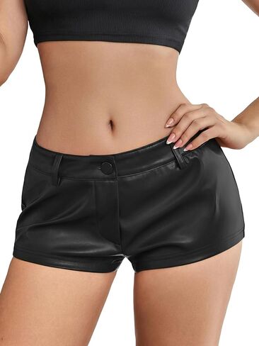 SweatyRocks Women's Vintage PU Leather Shorts Low Rise Club Party Shorts Streetwear in Kuwait