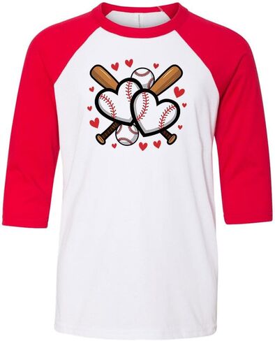 TEESANDTANKYOU Baseball Hearts Kids Three-Quarter Raglan Sleeve Baseball Shirt Youth in Saudi Arabia