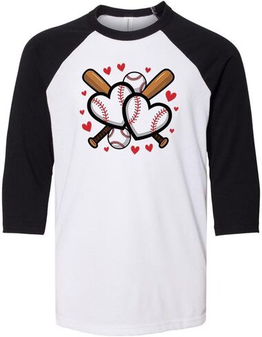 TEESANDTANKYOU Baseball Hearts Kids Three-Quarter Raglan Sleeve Baseball Shirt Youth in Saudi Arabia