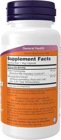 NOW Supplements, Ashwagandha Stress Relief, Mood and Sleep Support*, with clinically Studied Lactium®, Promotes Relaxation and restful Sleep*, 60 Veg Capsules in Saudi Arabia