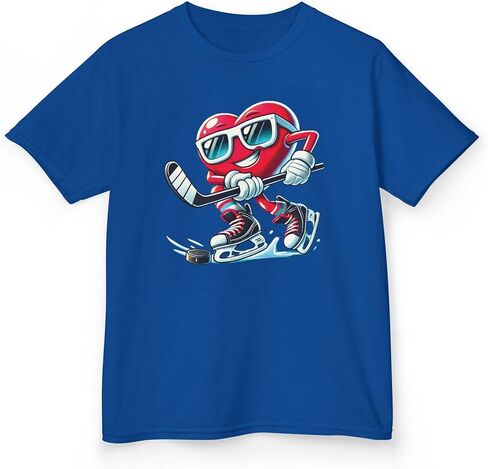Valentine’s Day Ice Hockey Shirt for Kids Cute Red Heart Love Playing Hockey Tee for Boys Girls Youth Hockey Fan Players in Saudi Arabia
