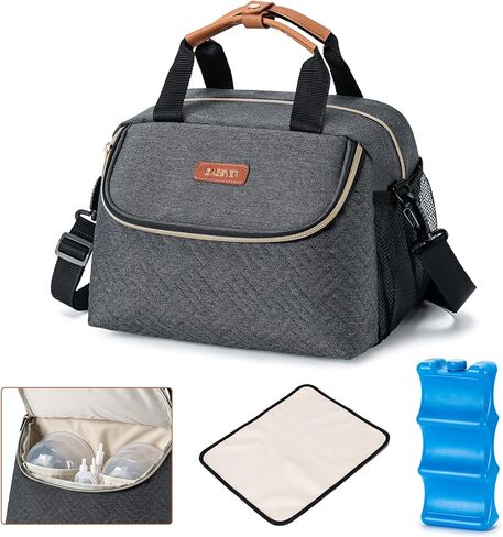 Baby Bottle Cooler Bag with Ice Pack, Breastmilk Cooler Bag Fits 6 Baby Bottle Up to 9 Oz, Insulated Bottle Bag with Should Straps for Travel & Work, Black in Saudi Arabia