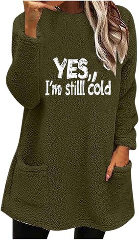 Yes Im Still Cold Fleece Sweater Pullover Womens Mini Dress Warm Thermal Loungewear Two Pocket for Fall Winter in Saudi Arabia