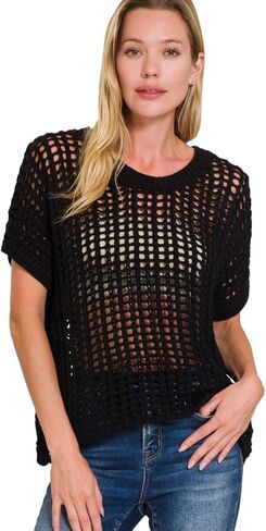 Fish Net Short Sleeve Crochet Knit Cover Up in Saudi Arabia