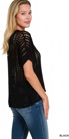 Fish Net Short Sleeve Crochet Knit Cover Up in Saudi Arabia