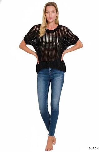 Fish Net Short Sleeve Crochet Knit Cover Up in Saudi Arabia