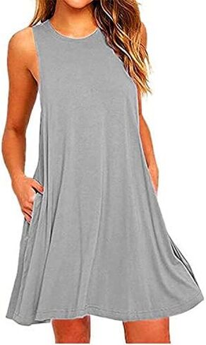 Summer Dress for Women Casual Sleeveless Tshirt Sundress Beach Coverup Dresses Loose Boho Tank Dress with Pockets in Saudi Arabia